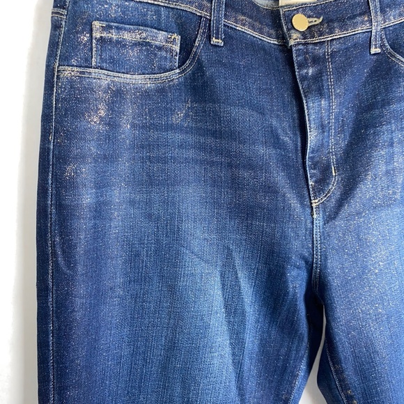 L’Agence El Matador Slim High Rise Cropped Gold Glitter Coated Jeans size 33 - Picture 2 of 11